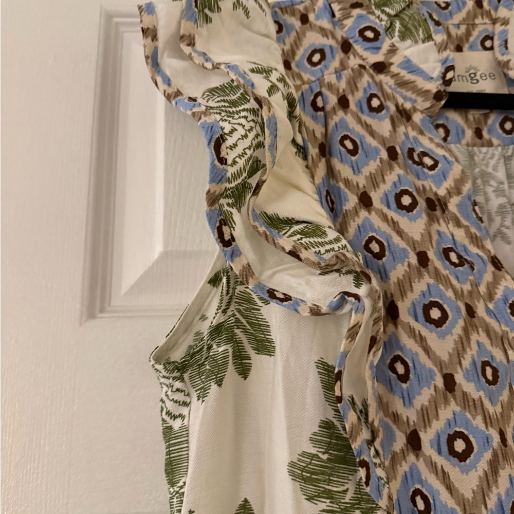 NWOT - Umgee Mixed Print Ruffle w/Cap Sleeves in “Olive Mix” - Picture 3 of 6